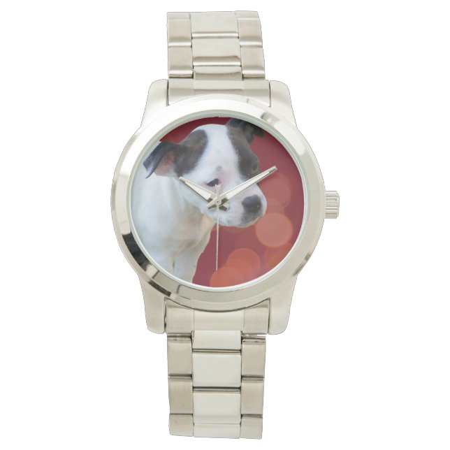 Reloj De Pulsera Papel De Bull Terrier De Staffordshire En Blanco Y (Anverso)