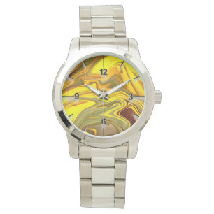 Reloj De Pulsera Papel digital amarillo de las ondas de mármol-5544