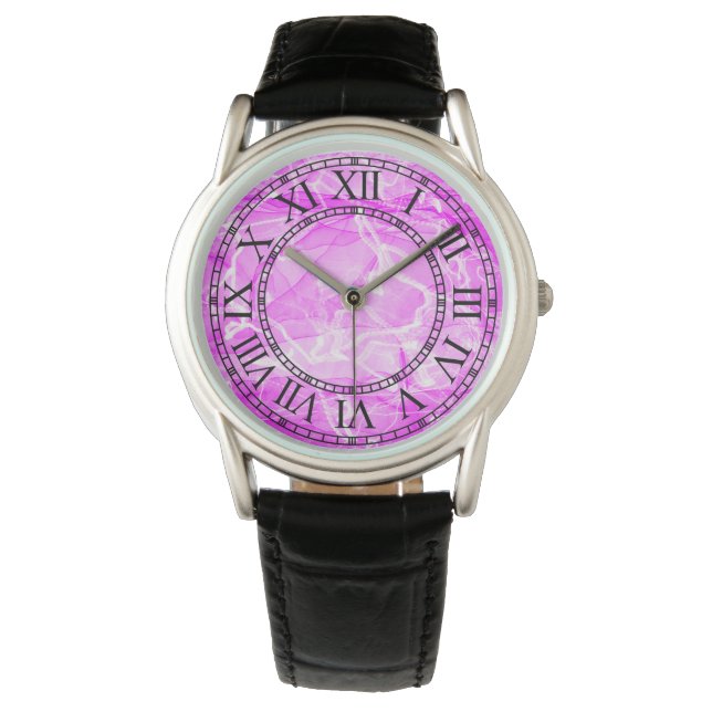 Reloj De Pulsera Papel digital rosado de mármol (Anverso)