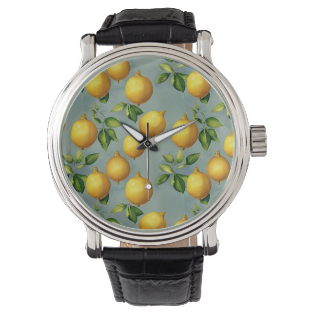 Reloj De Pulsera Papel pintado con patrón de limones de estilo vint (Anverso)