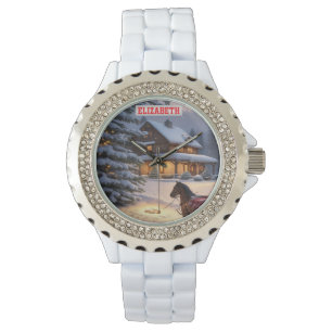 Reloj De Pulsera Papel pintado de Navidad personalizado con foto