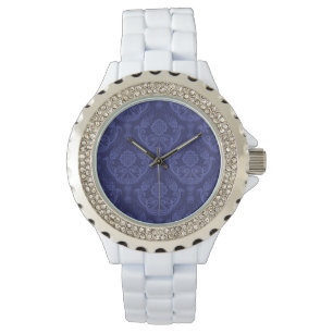 Reloj De Pulsera Papel pintado floral azul de lujo del damasco