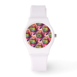 Reloj De Pulsera Papel pintado rojo, verde abstracto