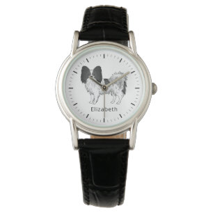 Reloj De Pulsera Papillon blanco y negro perro lindo con nombre per
