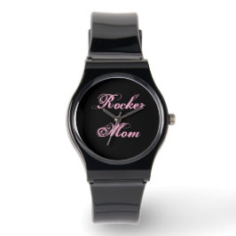 Reloj de pulsera para mamá rockera (negro y rosa)