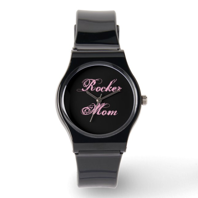 Reloj de pulsera para mamá rockera (negro y rosa) (Anverso)