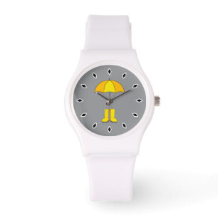 Reloj De Pulsera Paraguas Amarillo y Botas para Días Lluviosos y Ne