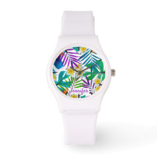 Reloj De Pulsera Paraíso tropical Nombre del Monograma Jardín