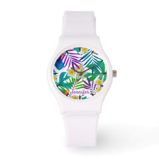 Reloj De Pulsera Paraíso tropical Nombre del Monograma Jardín (Anverso)