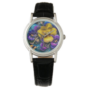 Reloj De Pulsera Parche Gold y Purple Pansy