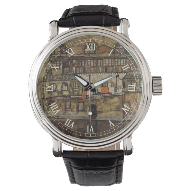 Reloj De Pulsera Pared de casa junto al río de Egon Schiele (Anverso)