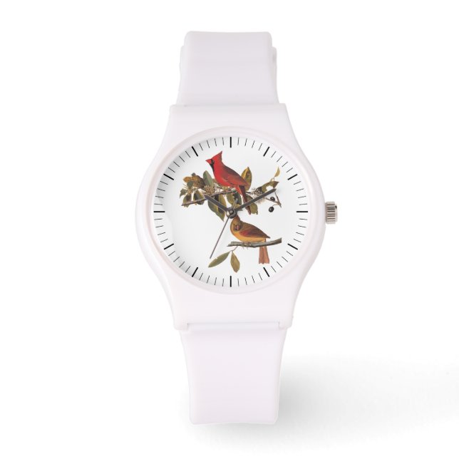 Reloj De Pulsera Pareja de cardenales auduónicos en un árbol de alm (Anverso)