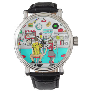 Reloj De Pulsera Pareja de los años 1950 sosteniendo manos en la ce