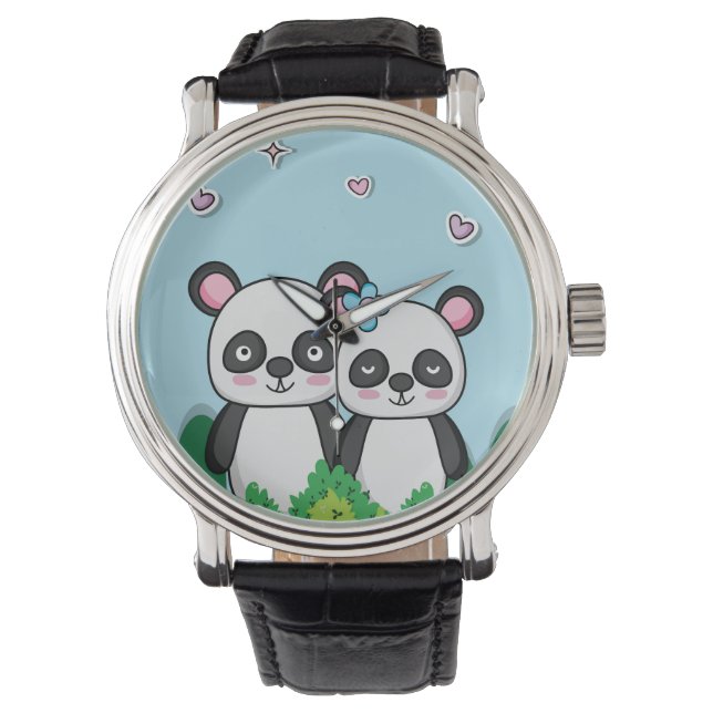 Reloj De Pulsera Pareja de Pandas (Anverso)