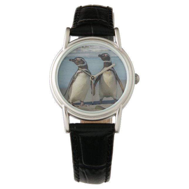 Reloj De Pulsera Pareja de pingüinos en la playa (Anverso)