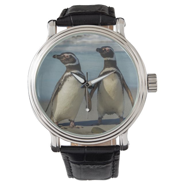 Reloj De Pulsera Pareja de pingüinos en la playa (Anverso)