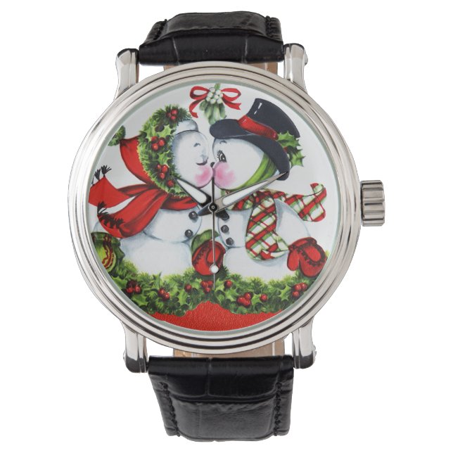 Reloj De Pulsera Pareja de Snowman besando (Anverso)