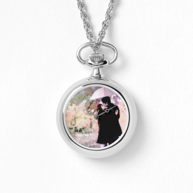 Reloj De Pulsera Pareja enamorada besándose en la lluvia abstracto  (Anverso)