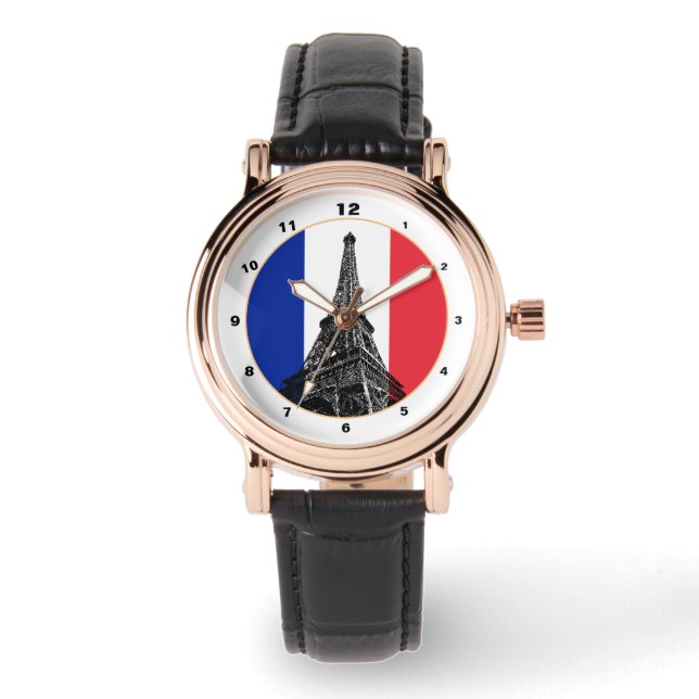 Reloj De Pulsera París, Bandera Francesa y Francia de moda /Torre E (Anverso)