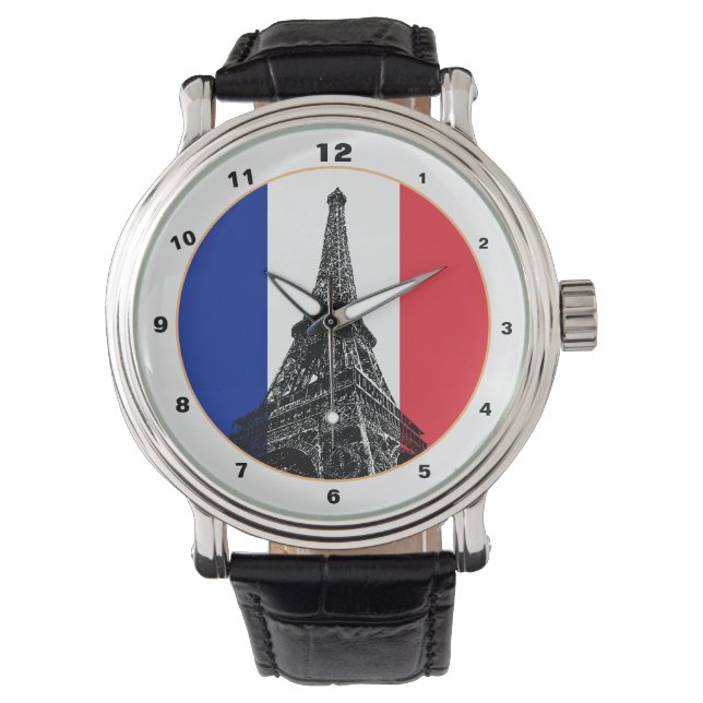 Reloj De Pulsera París, Bandera Francesa y Francia de moda /Torre E (Anverso)