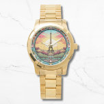 Reloj De Pulsera Parisino Sunset Eiffel Tower Paris Floral Francesa<br><div class="desc">El luminoso Sunset Paris Eiffel Tower Paris France Floral Watches ofrece un atardecer de estilo Art Déco con la Torre Eiffel en un marco floral autista. Creado por Evco Studio www.zazzle.com/store/evcostudio</div>
