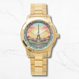 Reloj De Pulsera Parisino Sunset Eiffel Tower Paris Floral Francesa