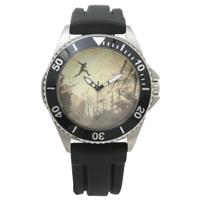 Reloj De Pulsera Parkour Urban Free Running Estilo Art Sepia (Anverso)