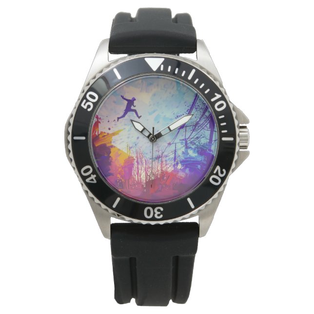 Reloj De Pulsera Parkour Urban Free Running Freestyling Moderno Art (Anverso)