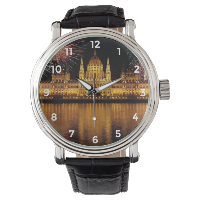 Reloj De Pulsera Parlamento de Budapest Hungría con fuegos artifici (Anverso)