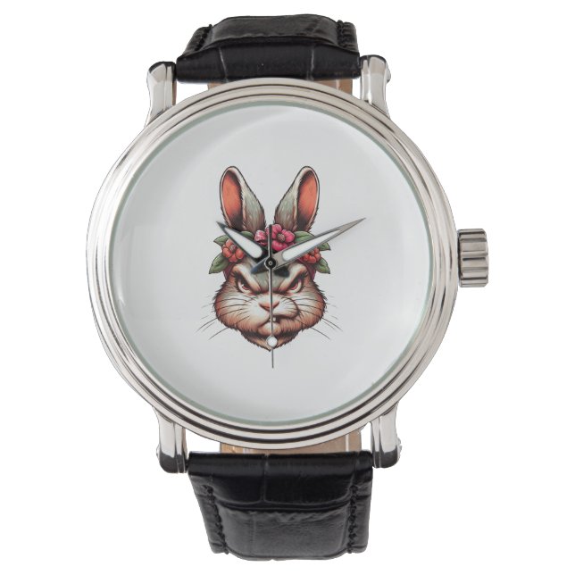Reloj De Pulsera Pascua de conejo, conejo enojado, conejo gracioso, (Anverso)