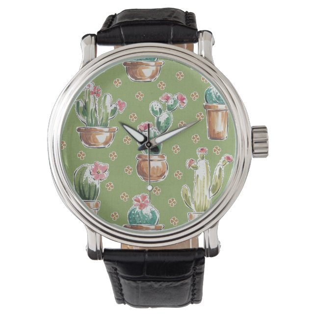 Reloj De Pulsera Paso de la floración del desierto | Patrón verde (Anverso)