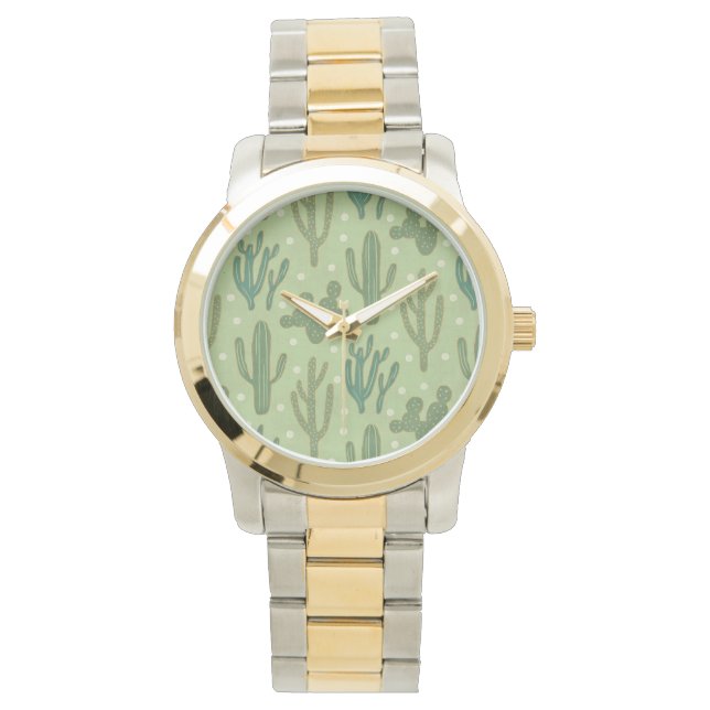 Reloj De Pulsera Paso del suroeste de Geo | Patrón Cactus Verde (Anverso)