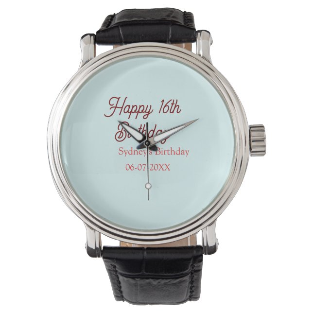 Reloj De Pulsera Pastel blue red happy 16th birthday name date eleg (Anverso)