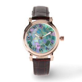 Reloj De Pulsera Pastel colors stained glass mosaic pattern