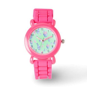 Reloj De Pulsera Pastel de tarta dulce y sirena Chica feliz cumplea