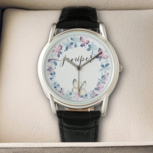 Reloj De Pulsera Pastel Lilac Hermosa Flor Mariposa (Subido por el creador)