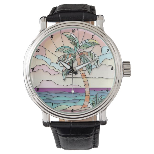 Reloj De Pulsera Pastel Palm Stained Glass (Anverso)