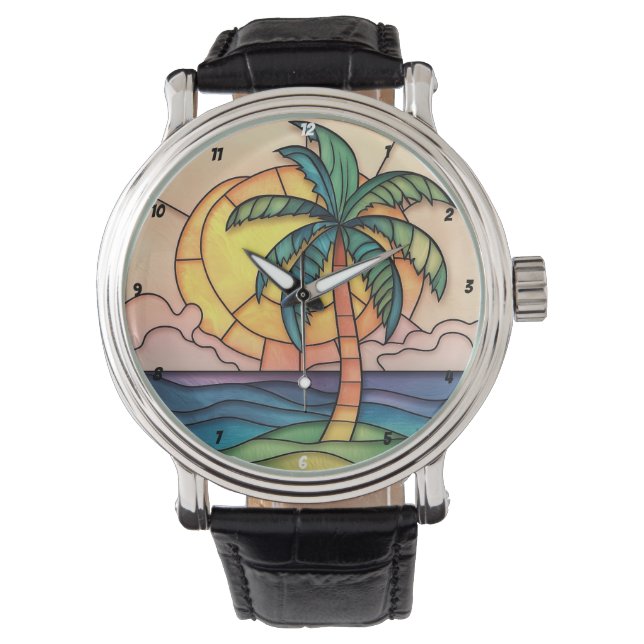Reloj De Pulsera Pastel Stained Glass Tropical Sunset (Anverso)
