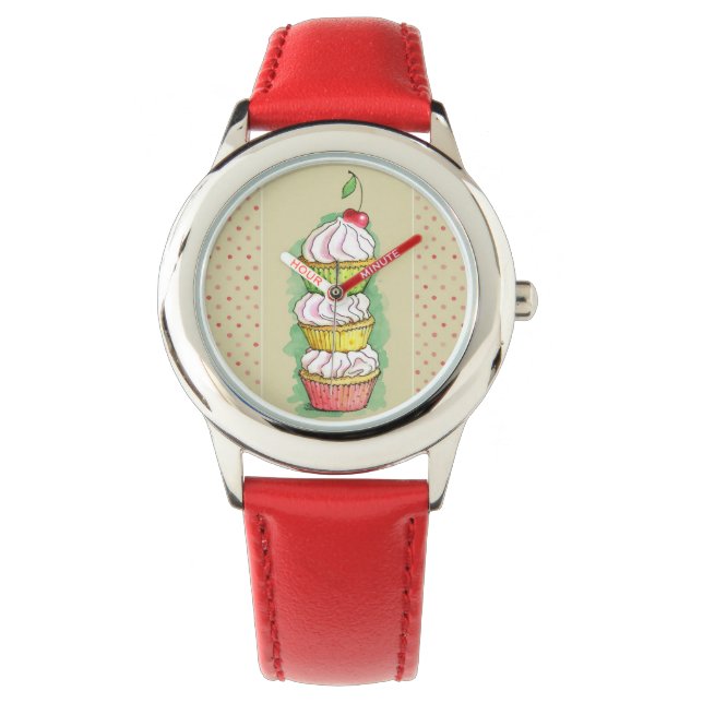 Reloj De Pulsera Pasteles acuarelas. Ilustracion de cocina. (Anverso)