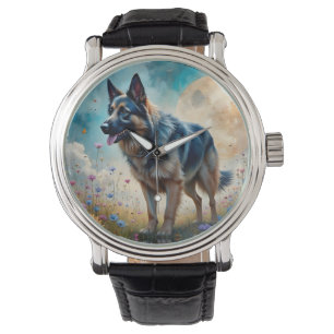 Reloj De Pulsera Pastor Alemán en Campo Floral