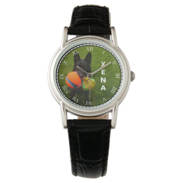 Reloj De Pulsera Pastor alemán negro y cambio de nombre para su Mas (Anverso)