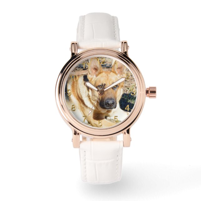 Reloj De Pulsera Pastor Alemán Ojos Sleepy, (Anverso)