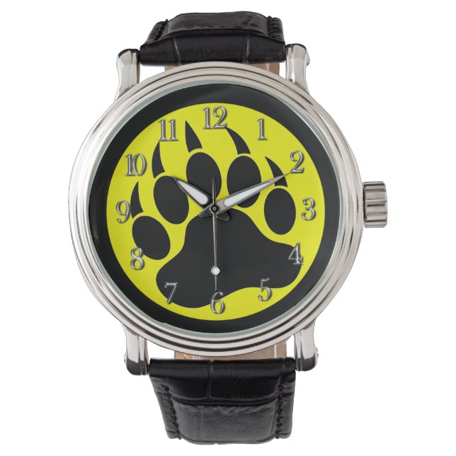 Reloj De Pulsera Pata de Oso Amarillo y Negro (Anverso)