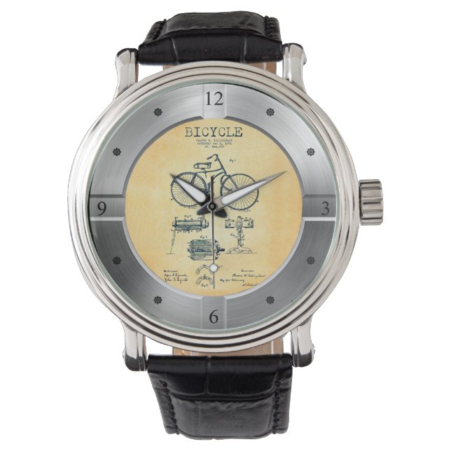 Reloj De Pulsera Patente de bicicleta 444258 ~ P. W. Tillinghast ~ (Anverso)
