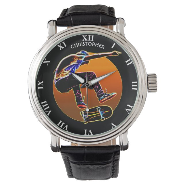 Reloj De Pulsera Patinador Psicodélico Con Patineta (Anverso)