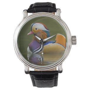 Reloj De Pulsera Pato mandarín salvaje Aix galericulata) sobre oscu