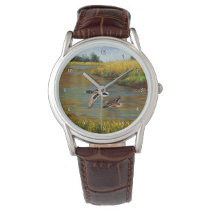 Reloj De Pulsera Patos Mallard Volando Sobre El Estanque