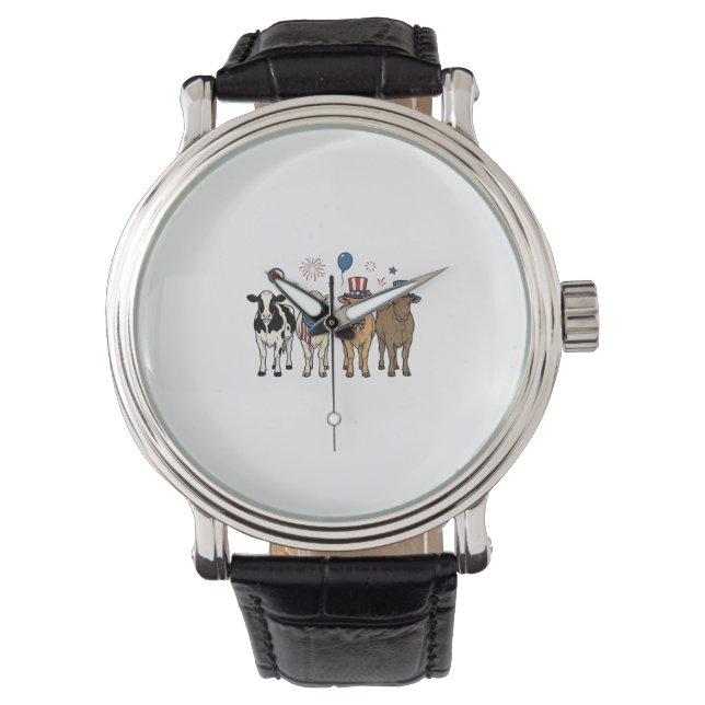 Reloj De Pulsera Patriotic Cow Lineup Vintage Vector Shirt Design_1 (Anverso)