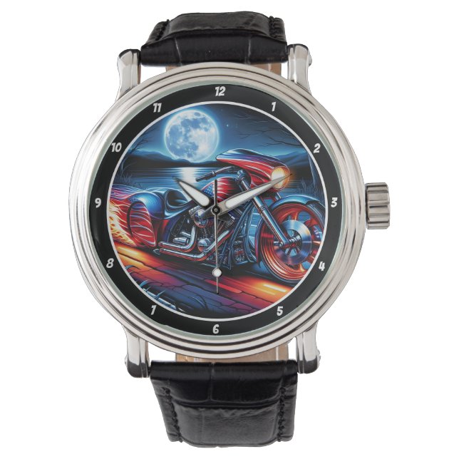 Reloj De Pulsera Patriotic Cruiser, Moonlit Fiery Ride. (Anverso)