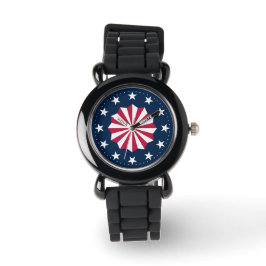 Reloj De Pulsera Patriotic Red White Blue Stars Stripes Rosette